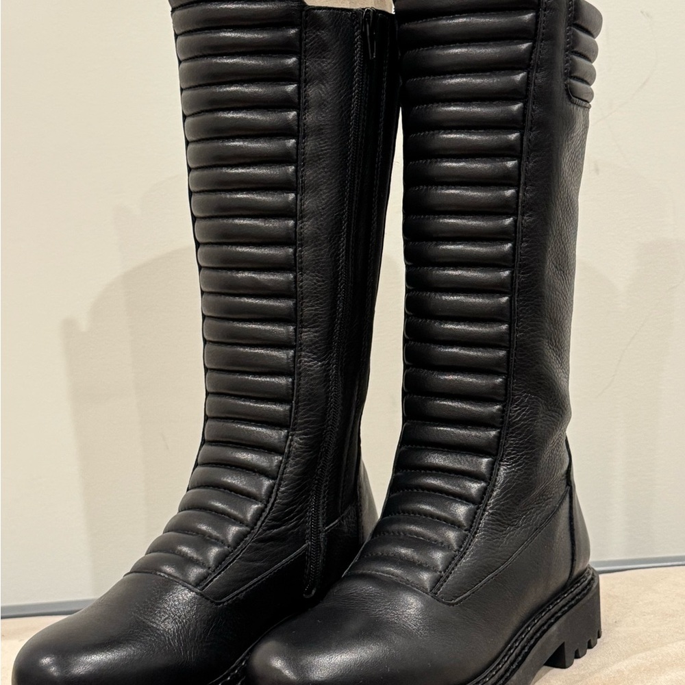 Black Quilted Combat Boots with Chunky Sole